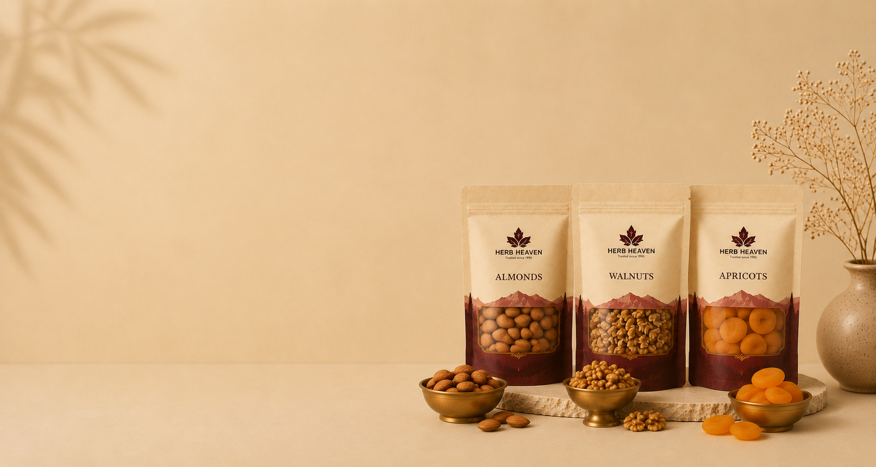 Herb Heaven almonds, walnuts and apricots packaging